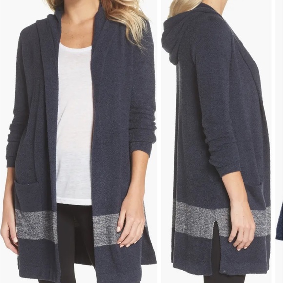 💚Barefoot Dreams Cozy Chic Coastal Open Hooded Cardigan Women's Size L/XL - Picture 1 of 10